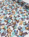 Tecido Crepe Chiffon Tapete Floral Tons de Azul e Offwhite (0.6m)