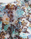 Tecido Crepe Chiffon Tapete Floral Tons de Azul e Offwhite