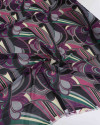 Tecido Crepe Chiffon Abstrato Preto, Verde e Roxo