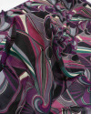 Tecido Crepe Chiffon Abstrato Preto, Verde e Roxo