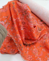 Tecido Viscose Premium Floral e Cashmere Rosa e Laranja