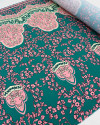 Tecido Viscose Premium Barrado Floral Rosa e Verde Tiffany