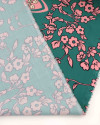 Tecido Viscose Premium Barrado Floral Rosa e Verde Tiffany