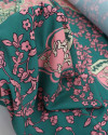 Tecido Viscose Premium Barrado Floral Rosa e Verde Tiffany