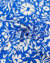 Tecido Crepe de Viscose Italiano Tapete Floral Branco e Azul
