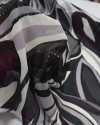 Tecido Crepe Chiffon Ondulado Abstrato com Lurex Roxo e Preto