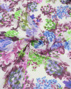 Tecido Crepe Chiffon Tapete Floral Tons de Roxo e Offwhite