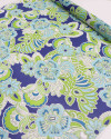 Tecido Crepe Chiffon Floral e Pontilhados Azul e Verde