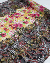 Tecido Crepe Chiffon Brocado Barrado e Floral Terracota e Rosa (0.6m)