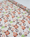 Tecido Crepe Chiffon Floral Laranja, Marrom, Verde e Offwhite