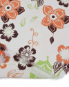 Tecido Crepe Chiffon Floral Laranja, Marrom, Verde e Offwhite