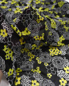 Tecido Crepe Chiffon Flores Diversas Amarelo e Preto