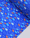 Tecido Tactel Fino Peixes em Rascunho branco, Laranja e Tons de Azul