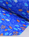 Tecido Tactel Fino Peixes em Rascunho branco, Laranja e Tons de Azul
