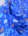 Tecido Tactel Fino Peixes em Rascunho branco, Laranja e Tons de Azul