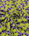 Tecido Viscose Tapete Floral Amarelo, Preto e Lilás