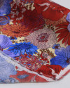 Tecido Crepe Silk Fino Italiano Campo de Flores Azul, Vermelho e Creme