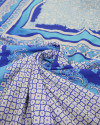 Tecido Viscose Italiano Estampado Barrado Tons de Azul