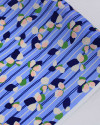 Tecido Cambraia de Algodão Italiano Texturizado Listras e Folhas Abstratas Tons de Azul