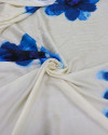 Tecido Viscose Acetinada Italiano Macro Floral em Aquarela Azul e Creme