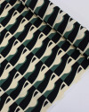 Tecido Crepe de Viscose Italiano Listrado Abstrato Preto, Verde e Creme