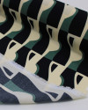 Tecido Crepe de Viscose Italiano Listrado Abstrato Preto, Verde e Creme