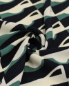 Tecido Crepe de Viscose Italiano Listrado Abstrato Preto, Verde e Creme