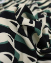 Tecido Crepe de Viscose Italiano Listrado Abstrato Preto, Verde e Creme