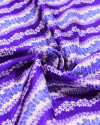 Tecido Crepe Silk Italiano Listras Florais Onduladas Branco, Azul e Roxo