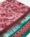 Tecido Crepe Silk Italiano Barrado Tie Dye e Floral Rosa