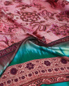Tecido Crepe Silk Italiano Barrado Tie Dye e Floral Rosa