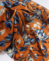 Tecido Viscose Macro Flor de Lótus Azul Marinho e Laranja