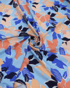 Tecido Viscose Folhas de Outono Salmão e Azul