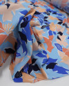 Tecido Viscose Folhas de Outono Salmão e Azul