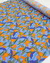 Tecido Viscose Folhas e Flores Laranja e Azul