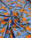 Tecido Viscose Folhas e Flores Laranja e Azul