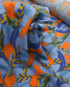 Tecido Viscose Folhas e Flores Laranja e Azul