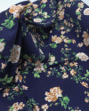 Tecido Linho Misto Floral Provençal Caramelo e Azul Marinho