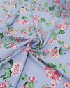 Tecido Linho Misto Floral Provençal Rosa e Azul Jeans