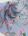 Tecido Linho Misto Floral Provençal Rosa e Azul Jeans