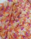 Tecido Viscose Flores Roxo e Coral