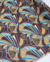Tecido Crepe Chiffon Desenho Abstrato Bege Marrom e Roxo
