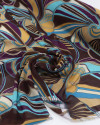 Tecido Crepe Chiffon Desenho Abstrato Bege Marrom e Roxo