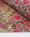 Tecido Crepe Chiffon Macro Rosas e Bege