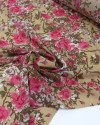 Tecido Crepe Chiffon Macro Rosas e Bege