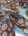 Tecido Crepe Chiffon Mandalas Marrom e Azul