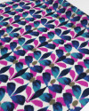 Tecido Crepe Chiffon Italiano Pintura Abstrata Azul e Fúcsia