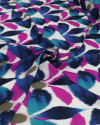 Tecido Crepe Chiffon Italiano Pintura Abstrata Azul e Fúcsia
