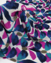 Tecido Crepe Chiffon Italiano Pintura Abstrata Azul e Fúcsia