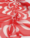Tecido Crepe Chiffon Italiano Macro Arabescos Branco e Vermelho